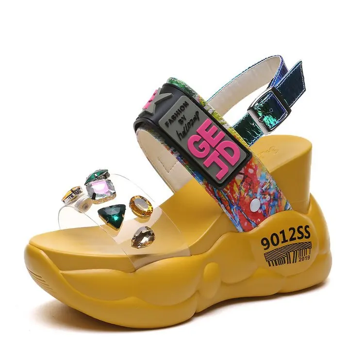 

New Light Rhinestone Sandals Women Shoes Summer Platform Comfortable Walking Crystal wedges Sandals Thick sole Non-slip slippers