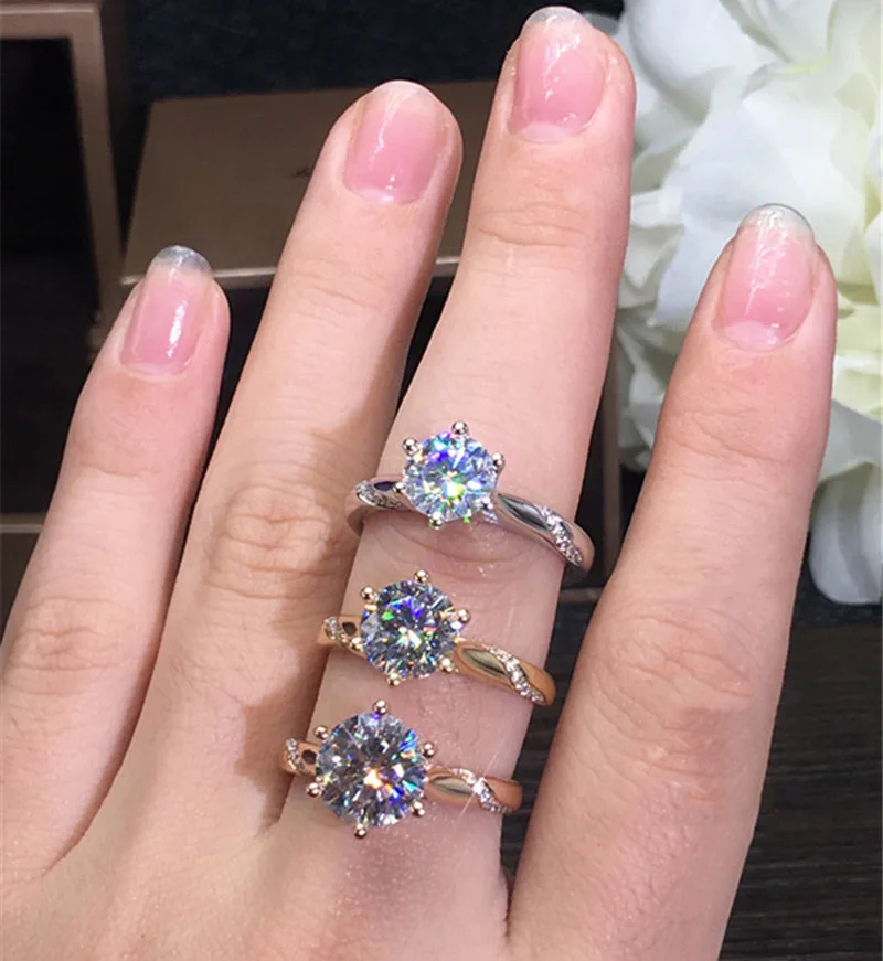 3 карата свадебное Moissanite кольцо с настоящим бриллиантом 18K 750 Белое золото D Цвет VVS MO-005