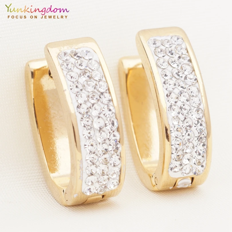 

Yunkingdom new trendy jewelry gold-color titanium stainless steel hoop earrings for women girls UE0292