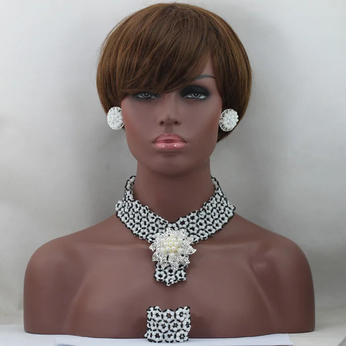 2016 Amazing White African Wedding Crystal Beads Jewelry Set New Hat Earring Crystal Bridal Necklace Set