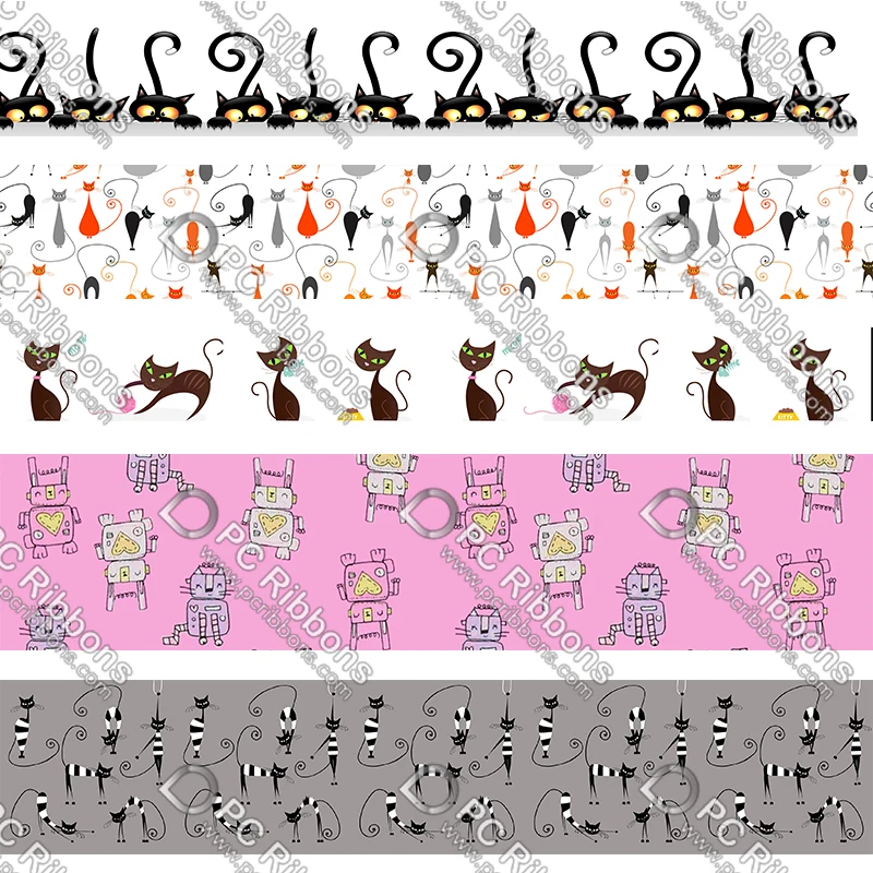 

Custom cartoon cat printed grosgrain ribbon 50 yards gift wrapping diy bows christmas wedding derections ribbons