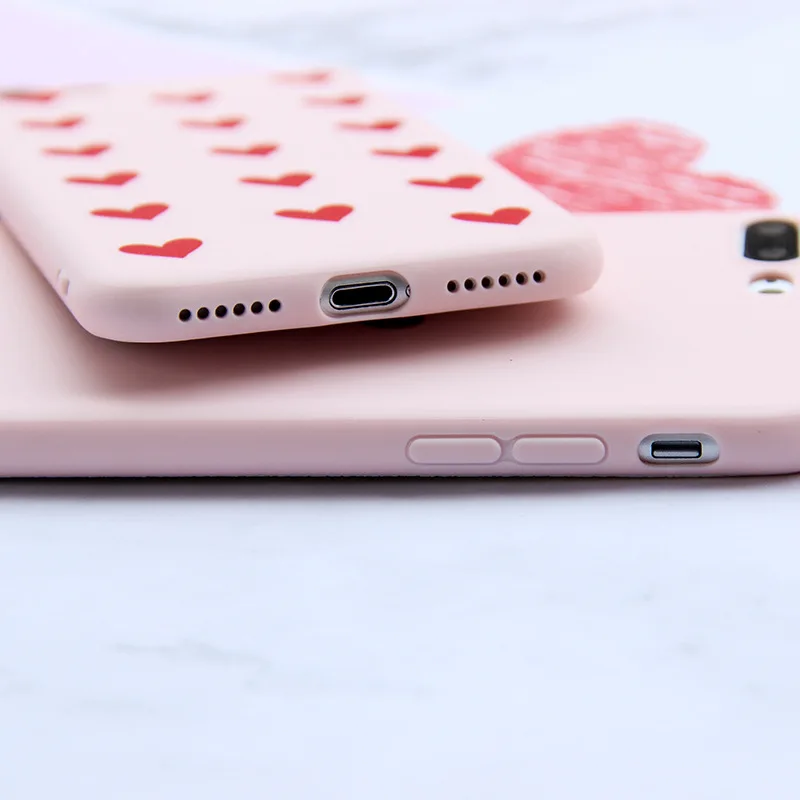 Fashion Personal Girl Red Love Heart Case For iphone 6 6s 7 8 Plus X  Back Shell Personal Silky Feel TPU Soft Silica Cover Funda (5)