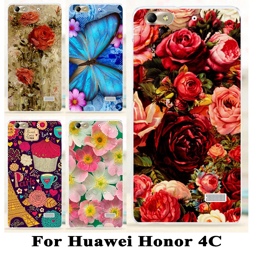 Soft TPU Hard plastic Flower Phone Cases For Huawei Honor 4C C8818 5.0 inch Honor5 Huawei G Play Mini Honor4C Phone Cases Covers