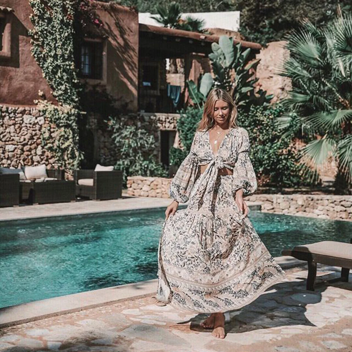 

Lurex Stripe Oasis Maxi Skirt Women 2019 Summer Floral Print High Waist Split Sexy Skirts Ladies Boho Hippie Beach Long Skirt