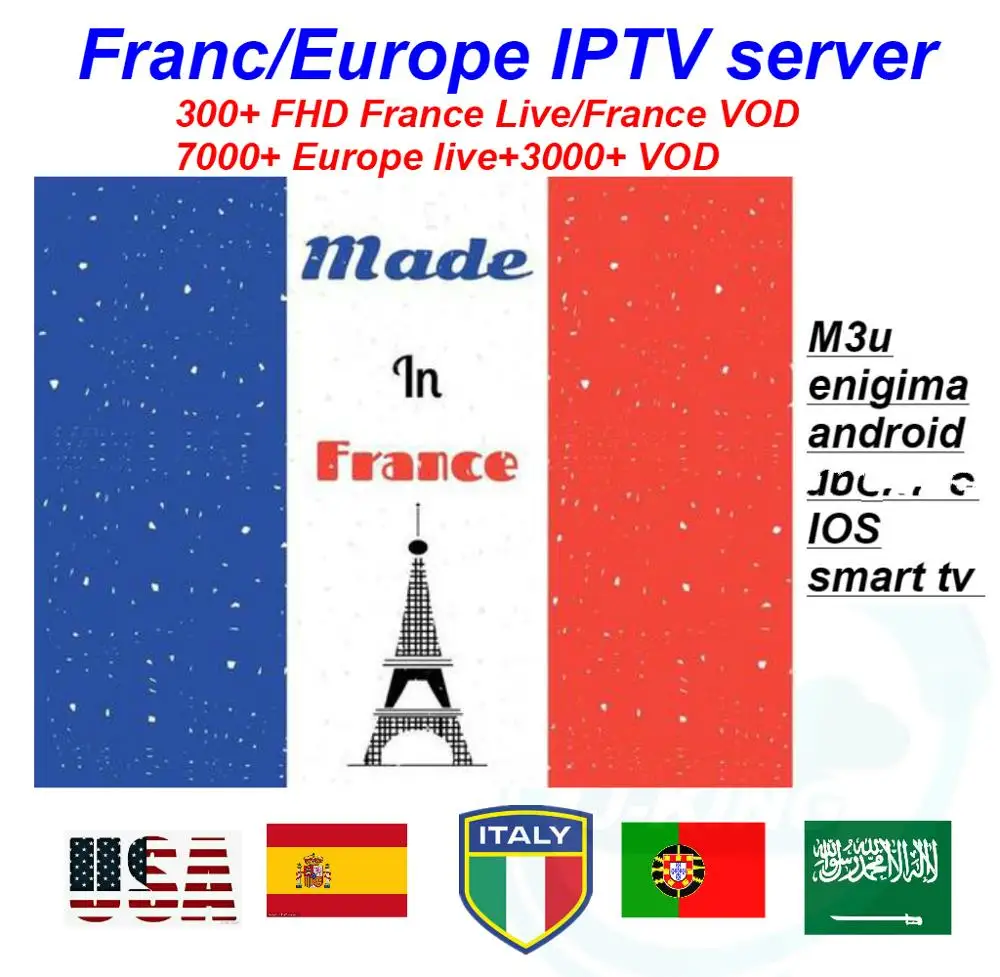 

Francese/francais IPTV 7000+ europe live/vod incloud Português italy Germany france Spain Netherlands adult football M3U Android