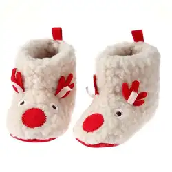 Для новорожденных; для маленьких девочек Мокасины осень-зима теплый мультфильм олень сапоги флис мягкая детская обувь для первых шагов