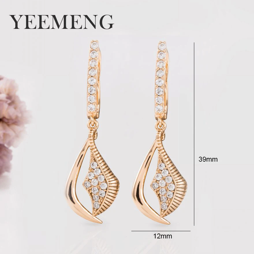 Женские серьги подвески YEEMENG роскошные из розового золота с цирконием для