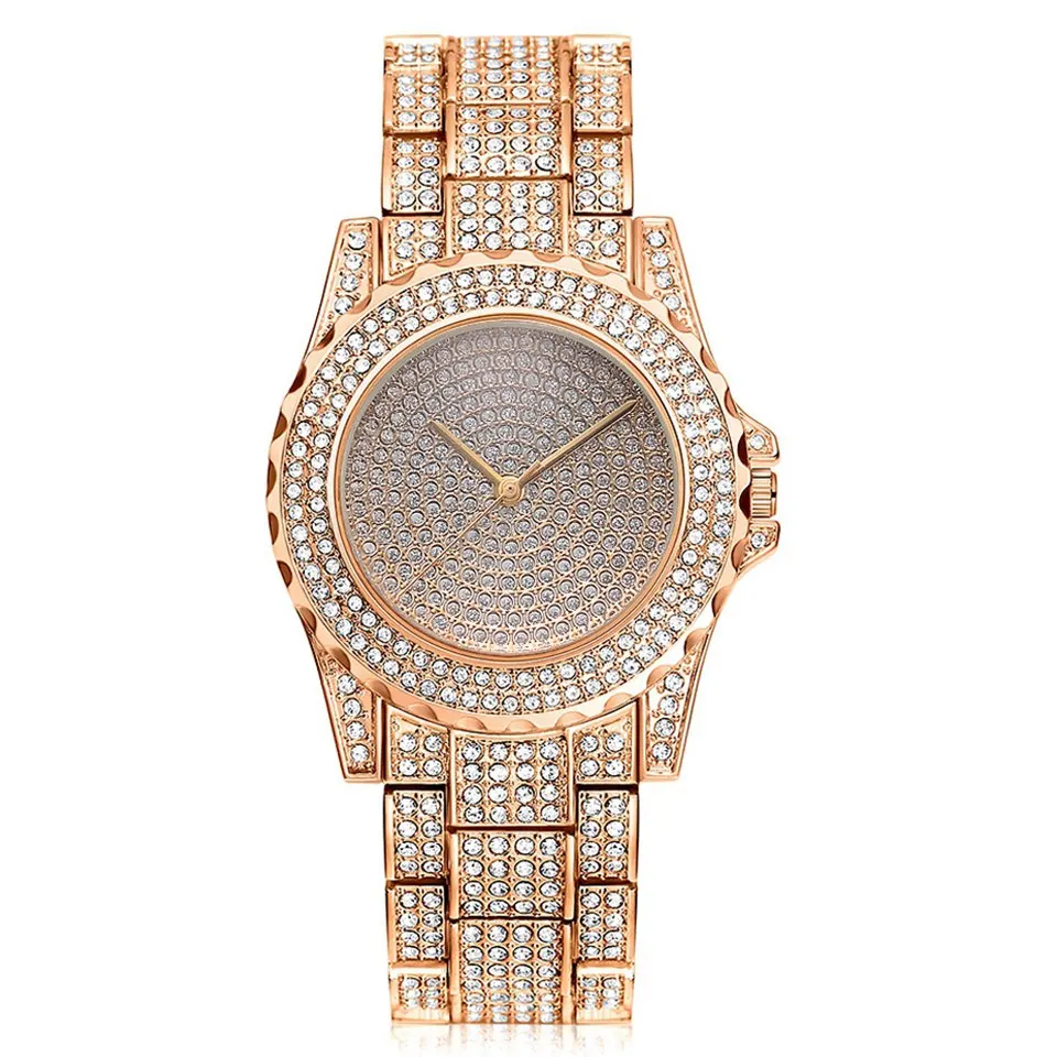 Женские кварцевые часы, модные шикарные повседневные женские часы, женские Кварцевые Золотые часы с кристаллами и бриллиантами, женские часы - Цвет: Rose Gold
