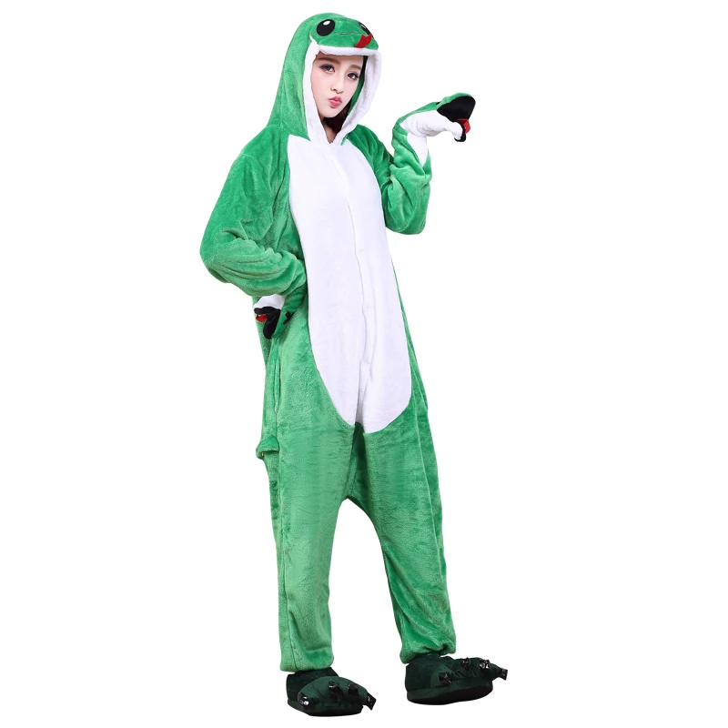 

Funny Soft Green Snake Flannel Unisex Adult Pajamas Kigurumi Cosplay Costume Animal Onesie Sleepwear For Halloween Cosplay