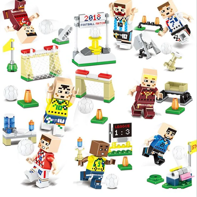 8pcs/lot Mini Football Player Figures Building Blocks Bricks Toys Kids