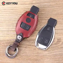 KEYYOU Кожаный Автомобильный ключ оболочки 3 кнопки для Mercedes ключ для Benz S SL ML SLK CLK E Smart Key Fob пульт дистанционного ключа чехол