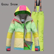 Женский лыжный костюм Gsou Snow Band ветрозащитная водонепроницаемая Спортивная одежда для улицы Зимняя одежда теплая супер теплая куртка+ штаны