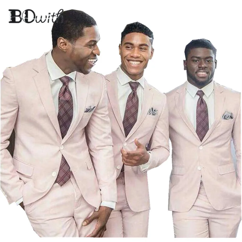 

Light Pink Wedding Men Suit Notched Collar Slim Fit 2 Pieces (Jacket +Pant) Custom Made For Wedding Groom Tuxedos Formal Suits