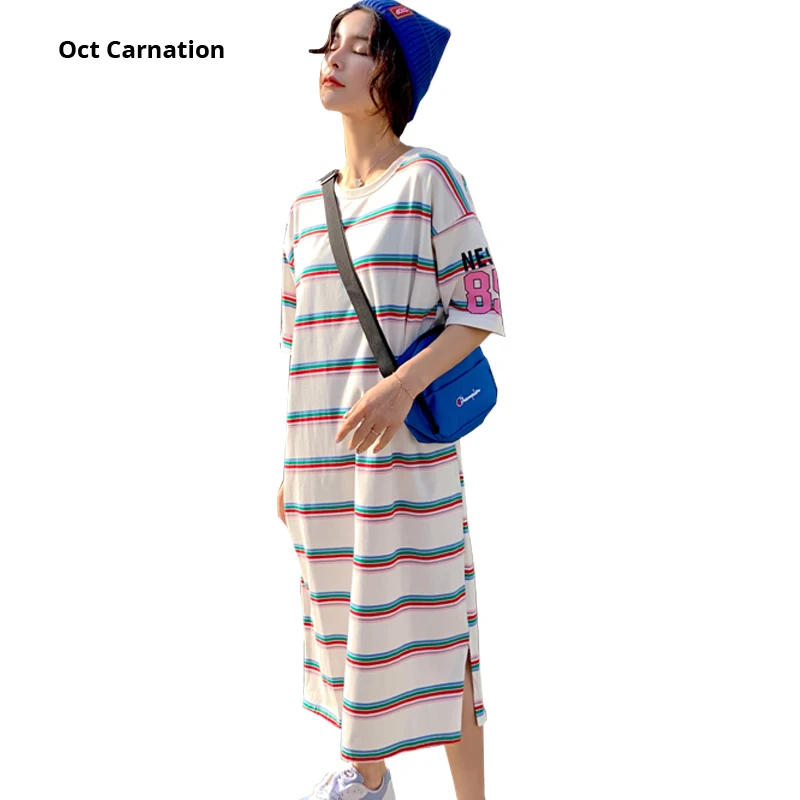 

Striped Straight Mid-Calf Dress 1033