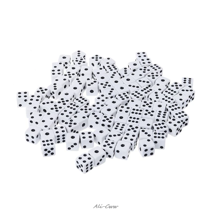 

100pcs 8mm Plastic White Game Dice Six Sided Decider Birthday Parties Board Game