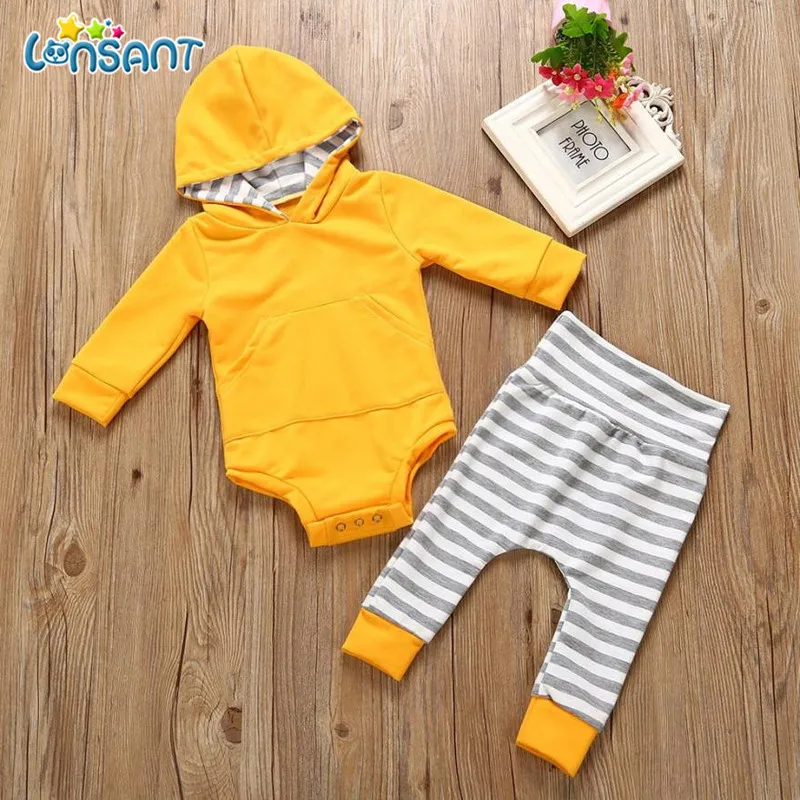 

LONSANT Clothing Sets Baby Clothes Casual Hoodie Tops Striped Pants Warm Clothes Suit For Boy Conjunto Menino Dropshipping D18