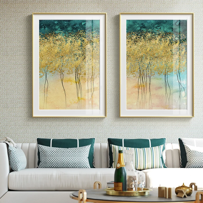 

Golden Tree Green Plant Painting Nordic Style Poster and Print Wall Art Canvas Picture For Living Room Aisle Abstract Home Decor