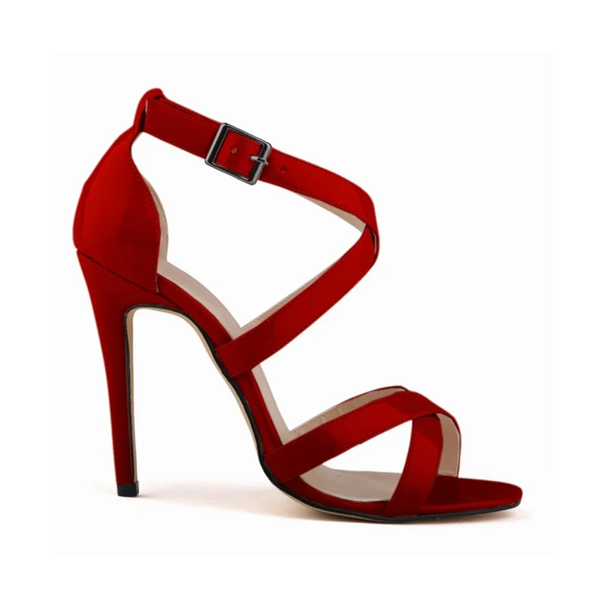 LOSLANDIFEN New Fashion Women Thin Heels Pumps Open Toe Ankle Straps High Heels Shoes Summer Pumps Patent Leather 102-1A-PA