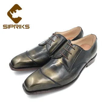 

Sipriks Luxury Brand Mens Sewing Welted Shoes Cap Toe Church Shoes Classic Leather Oxfords Modern Dress Shoes Wedding Party