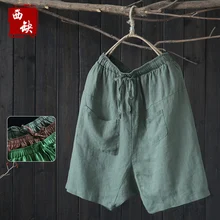 2017 new cotton and linen Vintage loose plus size fluid wide leg pants female capris knee-length short pants casual trousers