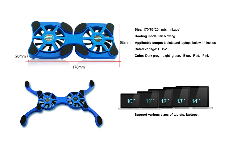 Складной USB Охлаждающие подушечки для ноутбука охлаждающая подставка для ноутбука с двойные вентиляторы мини-Осьминог для ноутбука 7-15 дюймов