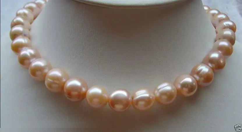 

Free Shipping >>>>>18"12MM NATURAL SOUTH SEA GENUINE PINK BAROQUE PEARL NECKLACE