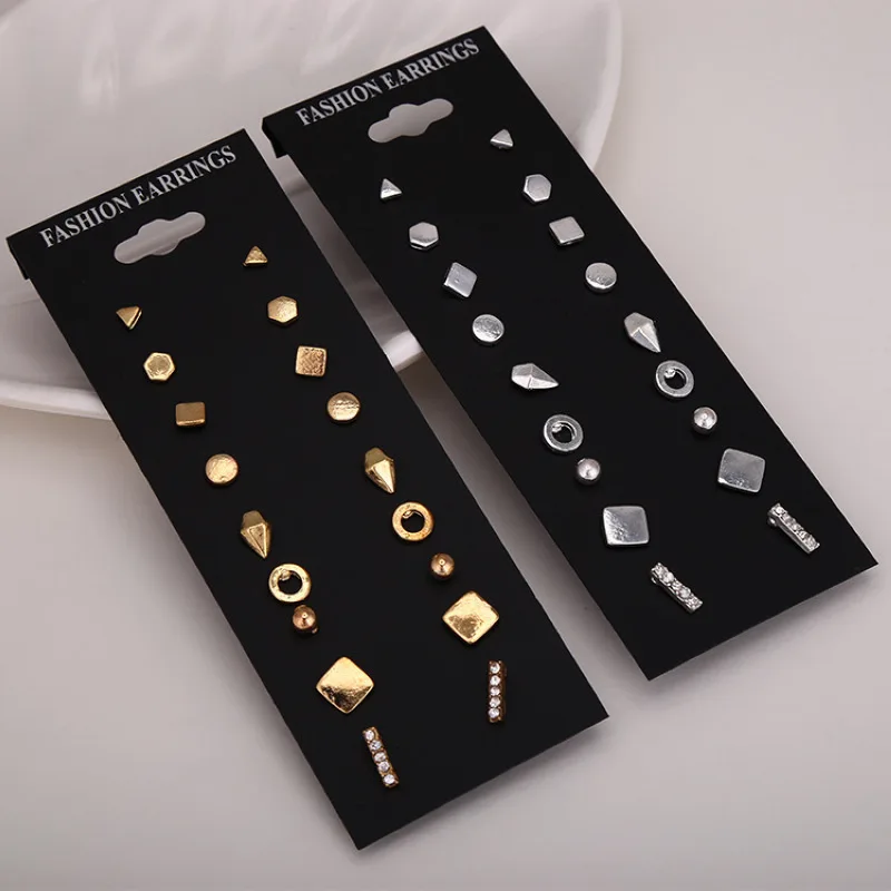 

9Pairs/lot Unique Design Vintage Small Stud Earrings Set for Women Cute Geometry Ear Studs Gifts Wholesale