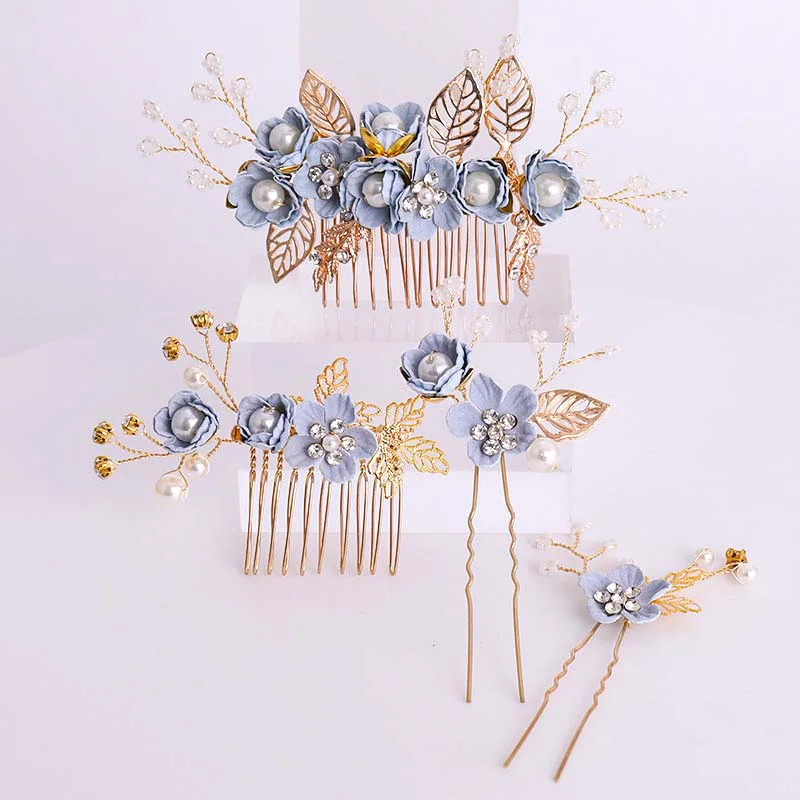 Handmade Flower Hair Comb Pearl Crystal Bride Pin Sticks Women Girl Headpiece Jewelry Wedding Accessory SL | Украшения и