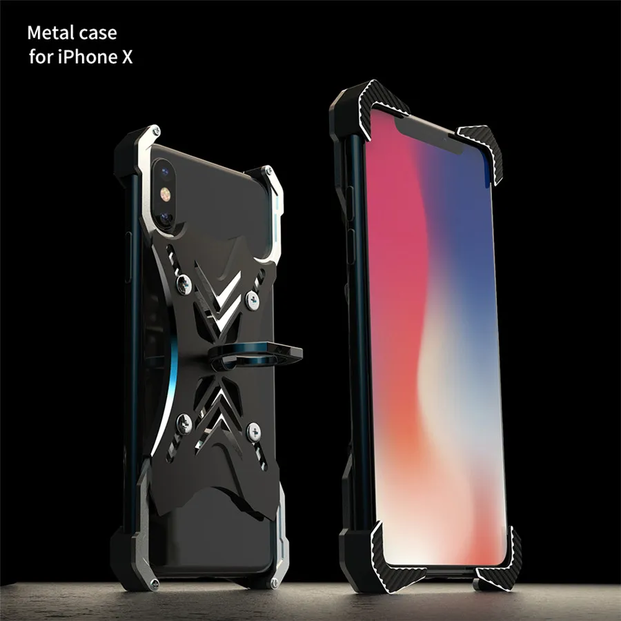 R-просто роскошный универсальный для IPhone X Case Рамка Алюминий задняя крышка для Apple IPhone X 5,8 дюймов телефонные чехлы с защитой от повреждений и кольцом