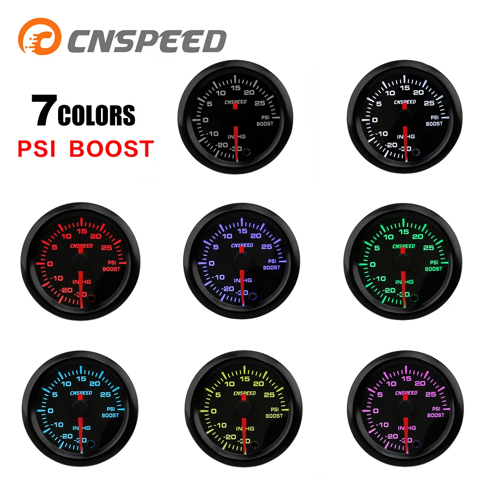 

CNSPEED 2" 52mm Turbo Boost Gauge 7 Color LED Car Auto PSI Turbo Pressure Meter High Speed Stepper Motor with Sensor YC101374