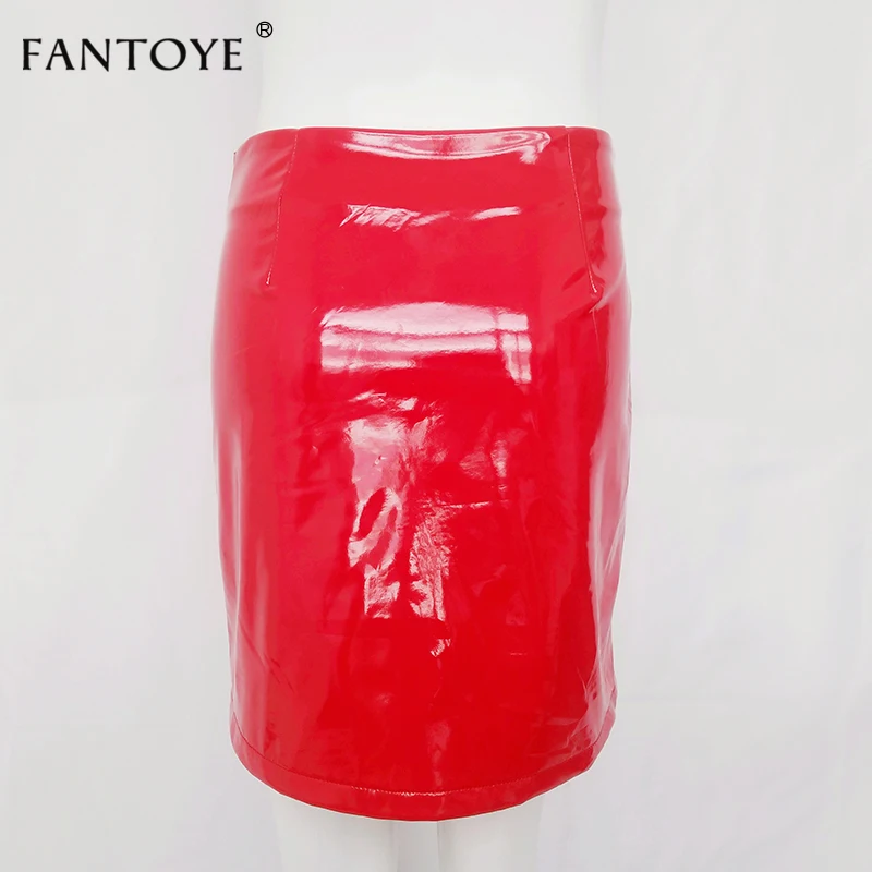 Fantoye/красные женские юбки из искусственной кожи с высокой талией на молнии; пикантные Облегающие юбки-карандаш с поясом и карманами; Высокая уличная одежда; черные юбки