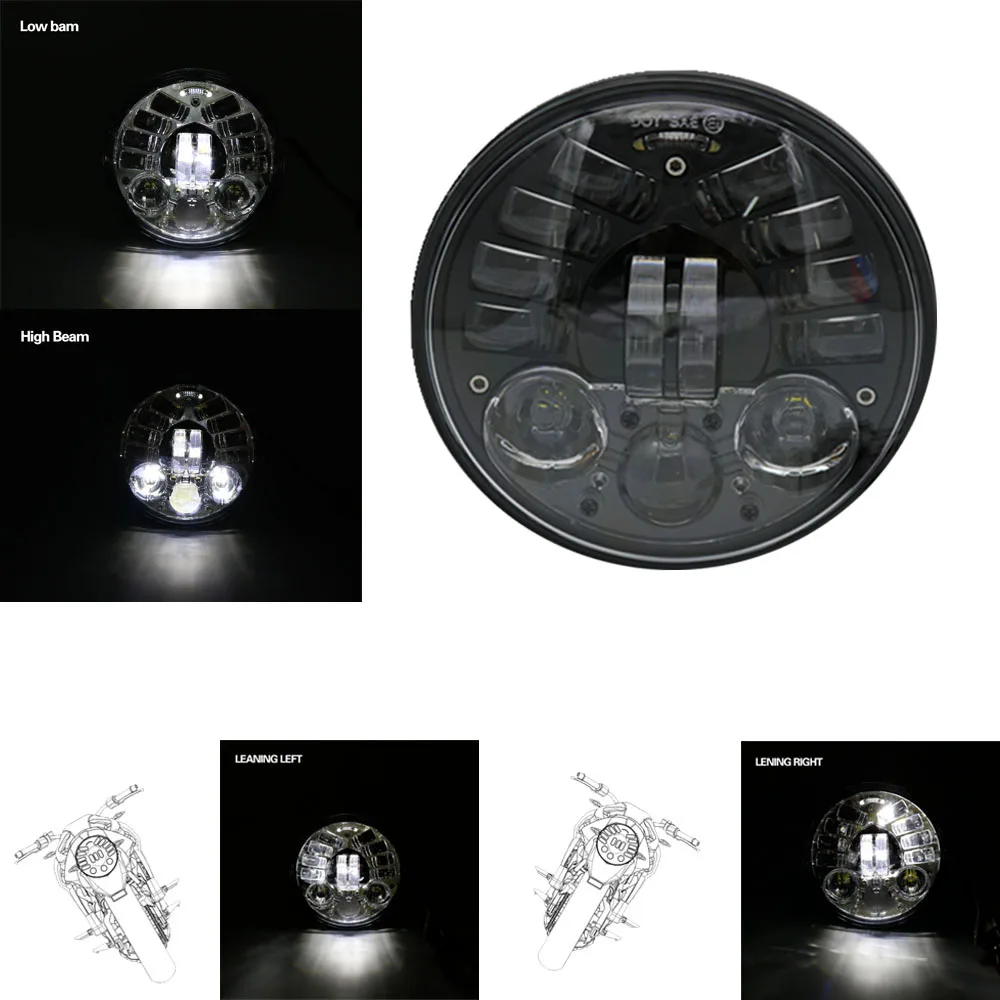 5,75 дюймов светодиодный мотоцикл Адаптивная фара дальнего ближнего света двигатель светодиодный фары дальнего света для проектор для Harley фары - Цвет: Black