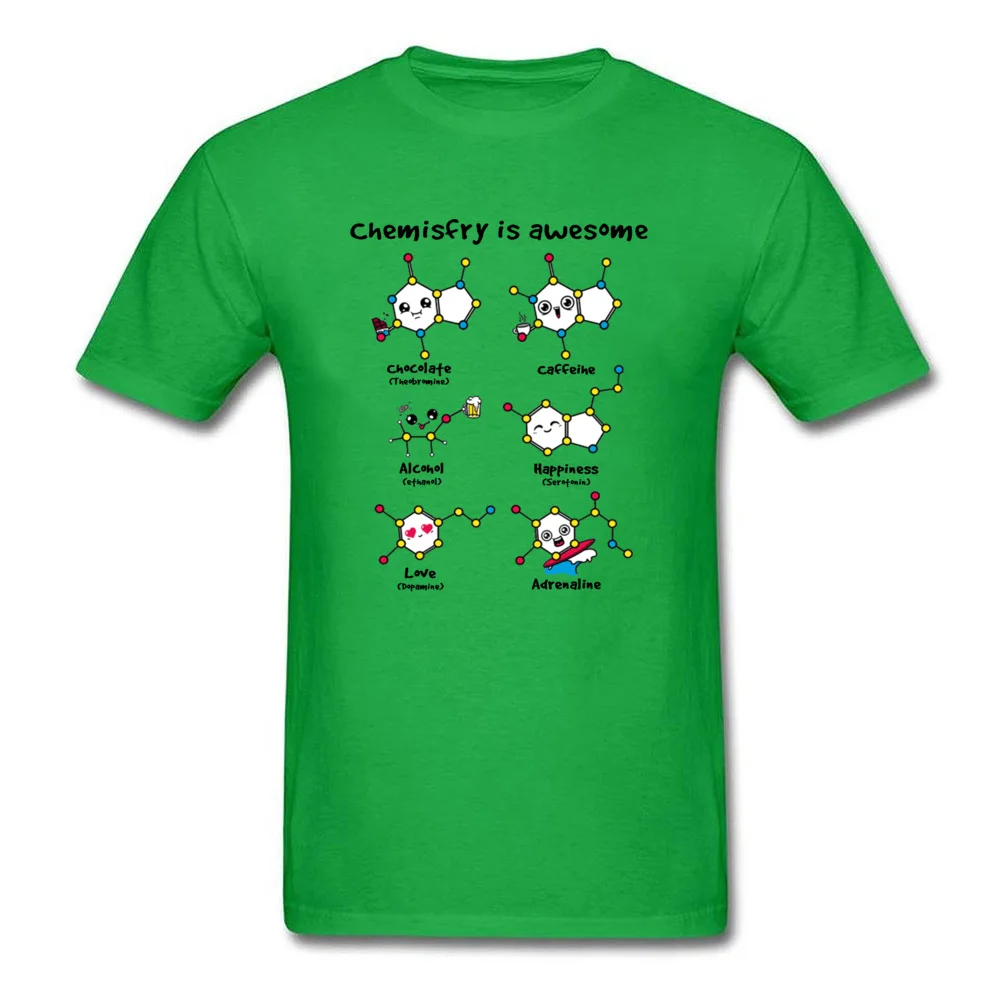 

CHEMISTRY IS AWESOME Molecule Theroy Funny T Shirts Alconol Caffeine Happiness Chemistry Men Tshirt Green Top Quality Clothes