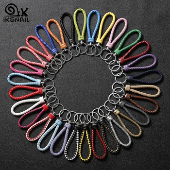 

IKSNAIL Fashion Metal Key Rings Handmade Leather Rope Woven Keychain Car Key Chains Men Women Key Cover Holder Auto Keyring Gift
