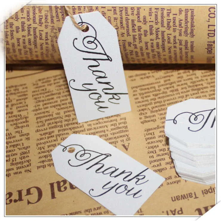 

High Quality Pearl White Paper Tags Wedding Thank you Trapezoid Holiday Decorative Gift Tags Garment Tags Price Label 100pcs