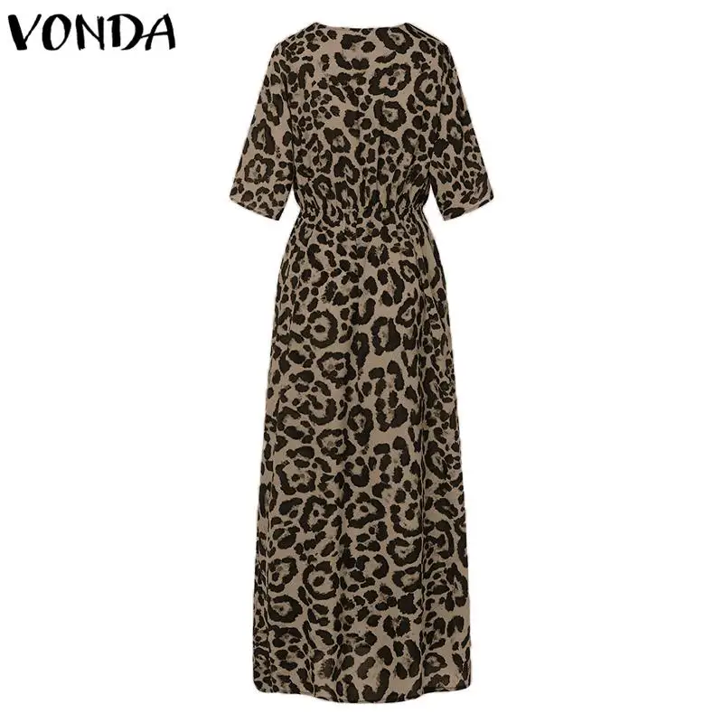 VONDA леопардовое платье для беременных Новинка года, Осеннее сексуальное платье с v-образным вырезом и высокой талией, длинные платья для вечеринок винтажное Повседневное платье для беременных