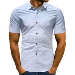 2018 летние шорты рукавом для мужчин рубашки для мальчиков Модная Повседневная рубашка группа костюмы Бизнес slim fit дышащий мужской рубашк