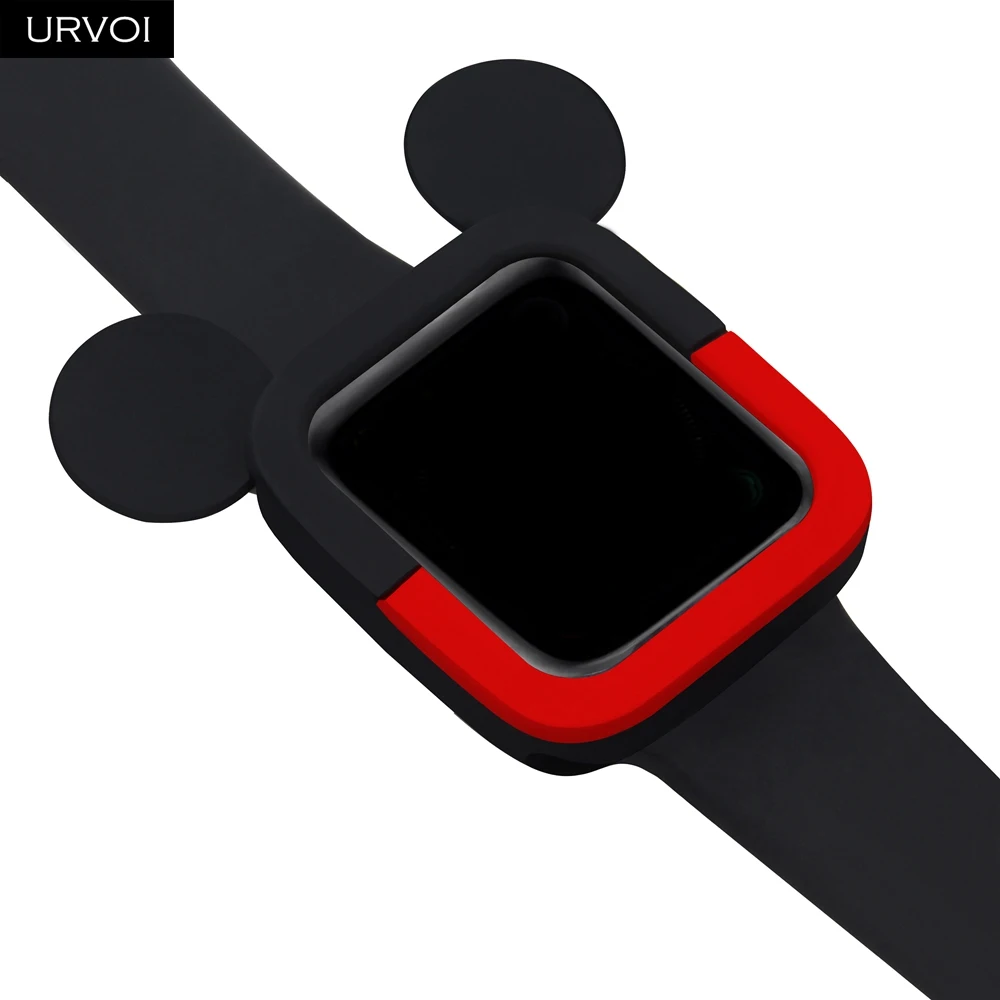 URVOI чехол для Apple Watch, чехол серии 5 4, Силиконовый протектор для iWatch, мультяшный чехол для Микки, двойной цвет, дизайн 40, 44 мм