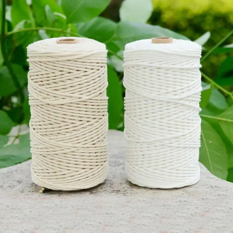 

1/2 /3mm Diameter White Beige 200m Cotton Cord Rope Craft Macrame Artcraft String DIY Handmade Tying Wire Cord Flat Cotton Cord