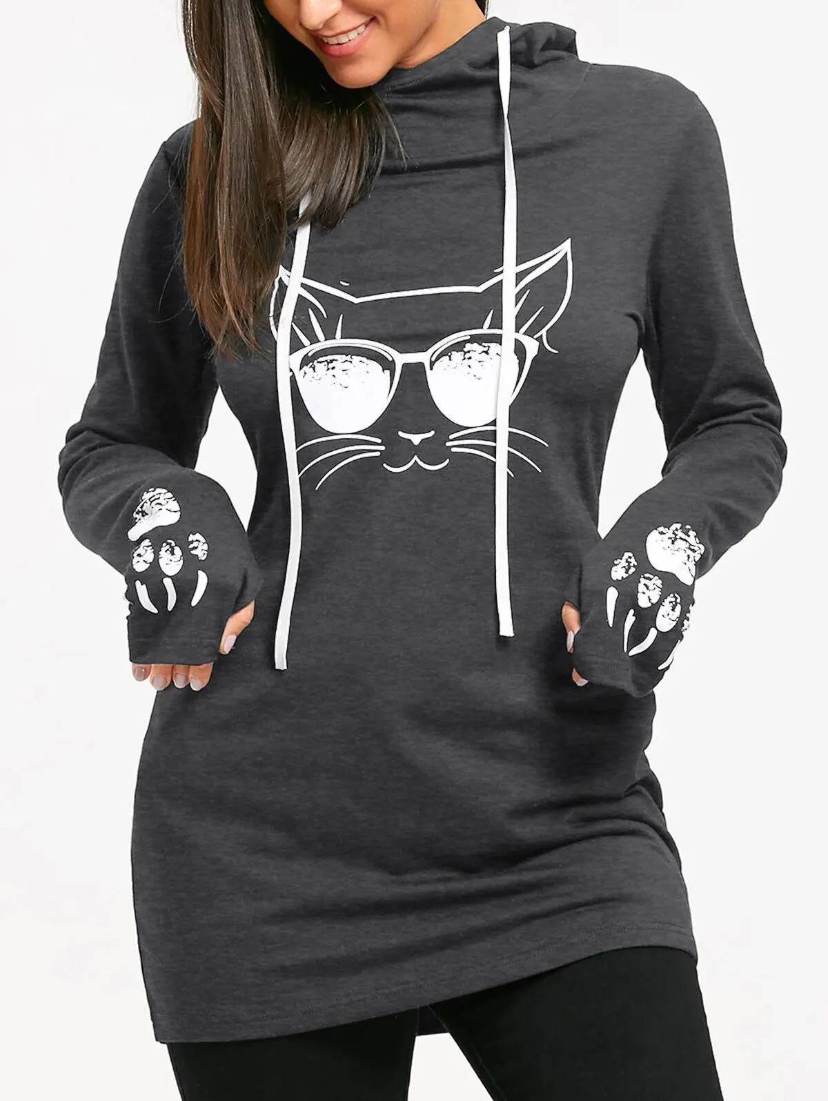 

Wontive Dropshipping Cat Lovers Hoodie Pet Paw Pullovers Cuddle Pouch Sweatshirt Pocket Animal Ear Hooded
