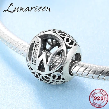 

New 925 Sterling Silver Fashion DIY transparent zircon letter W beads Fit Original europeu Charms Bracelets making