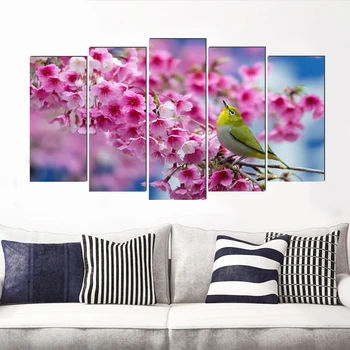 

Pretty pink flower realist canvas painting country art prints 5 psc modern wall pictures for dining room office bedroom kitchen