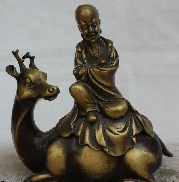 

8" China Pure Bronze Buddhism Folk arhat Buddha sika deer Incense burner Statue R0709