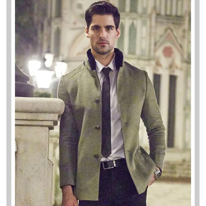 Высококачественные однобортные шерстяные пальто со стоячим воротником, верхняя одежда для мужчин, стиль, модные повседневные шерстяные куртки