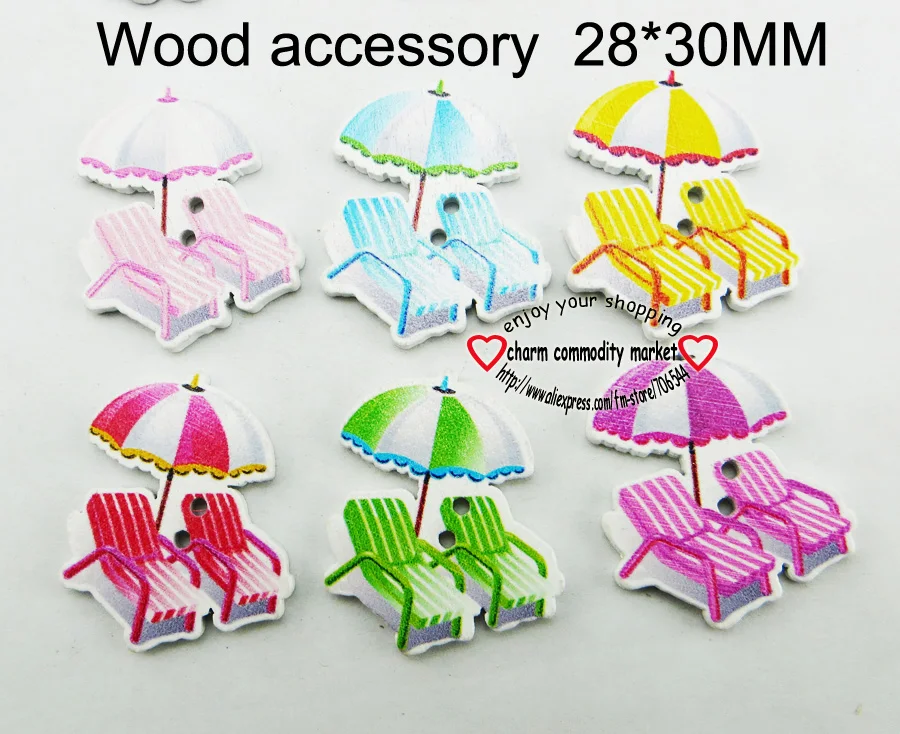 25pcs beach umbrella Buttons Fits 2 Holes patterns cartoons Wood Sewing Button Scrapbook charms WCF-394 | Дом и сад