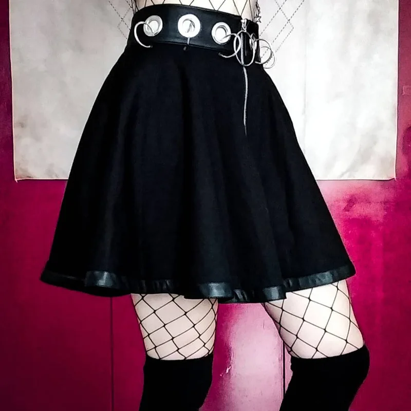 Готическое металлическое железное кольцо, винтажные женские юбки в стиле панк, плиссированная юбка из искусственной кожи в стиле пэчворк, Сексуальные клубные юбки на молнии для девочек в готическом стиле