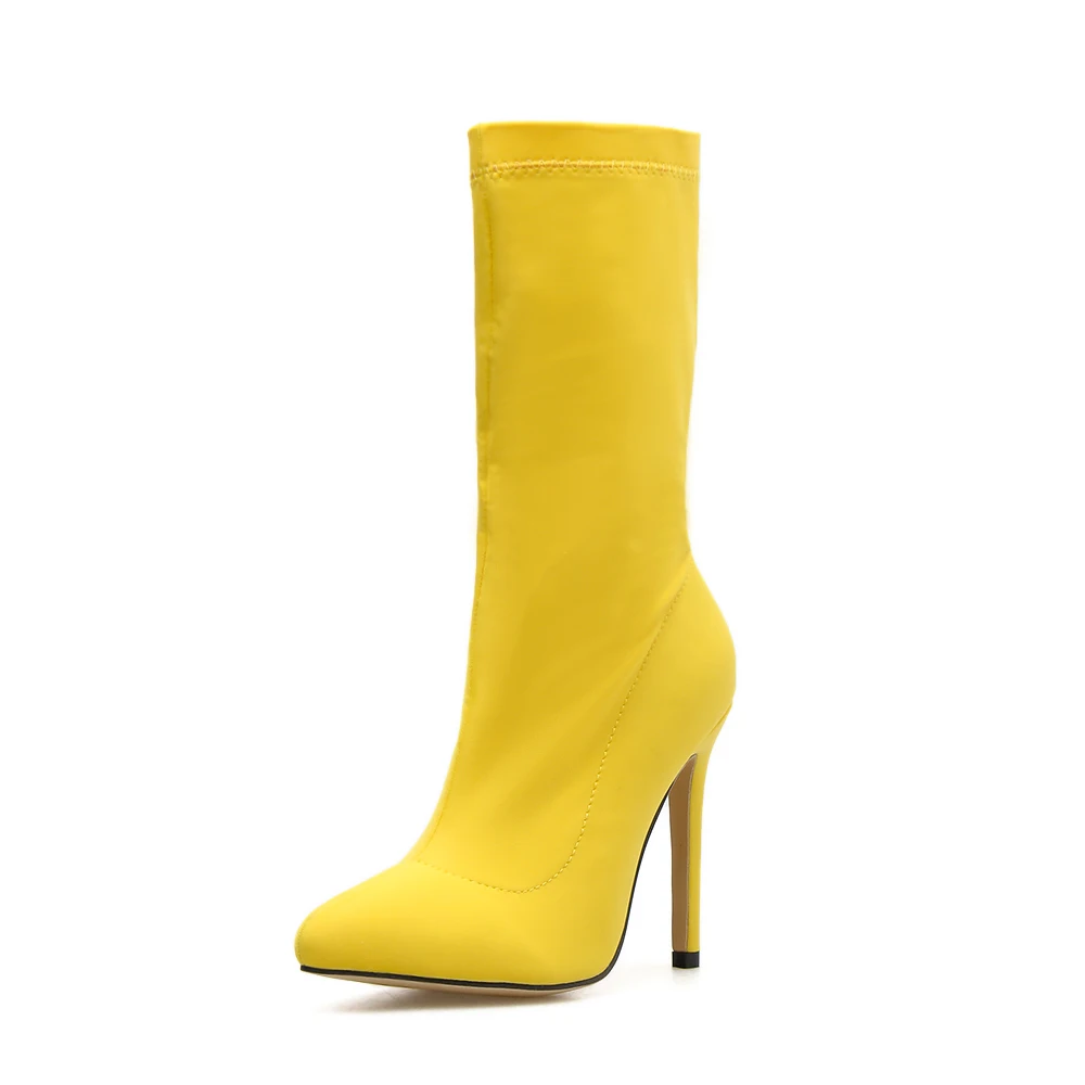 yellow Женские ботинки; botas mujer; сезон осень-зима; сексуальный носок на высоком каблуке; модная женская обувь на молнии с острым носком; chaussures femme - Цвет: yellow