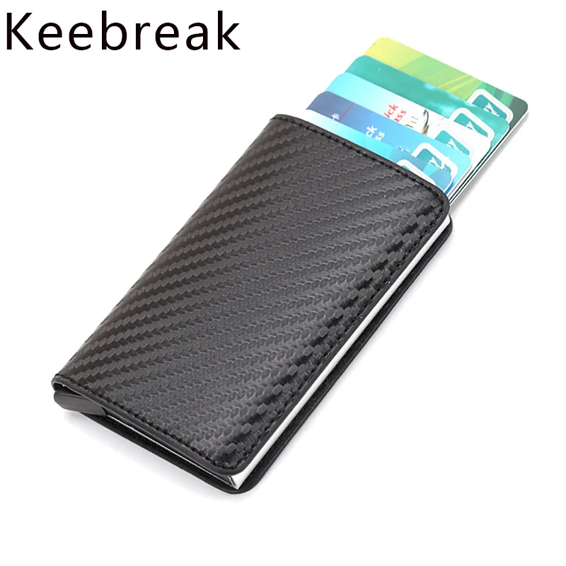 

KEEBREAK Rfid Smart Wallet Men Mini Carbon Fiber Magic Wallets Male Thin Slim Wallet Card Holder Leather Walet Purse Money Bags