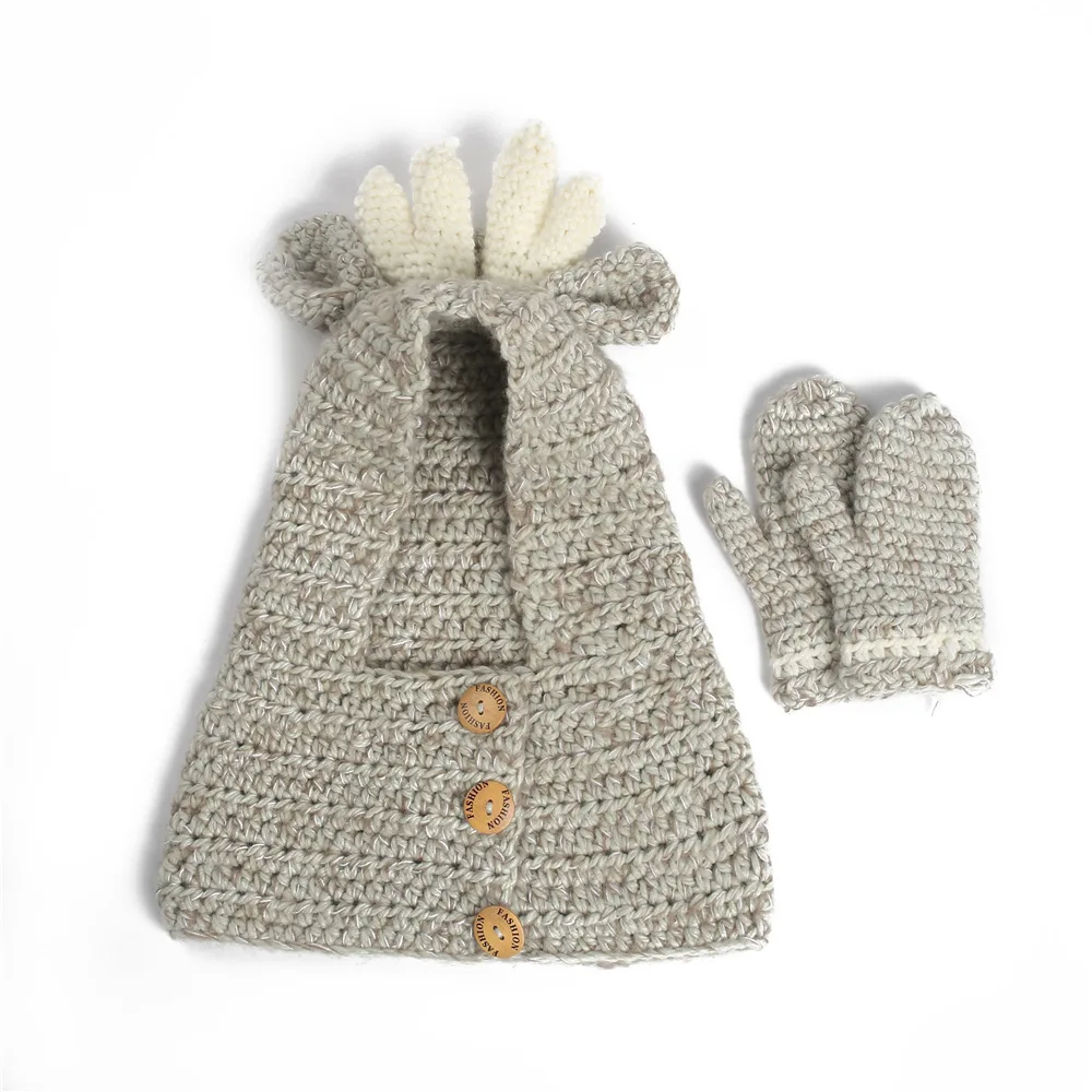 Cute cartoon children's handmade crochet hat elk knit hat warm scarf gloves hat elk cape cap