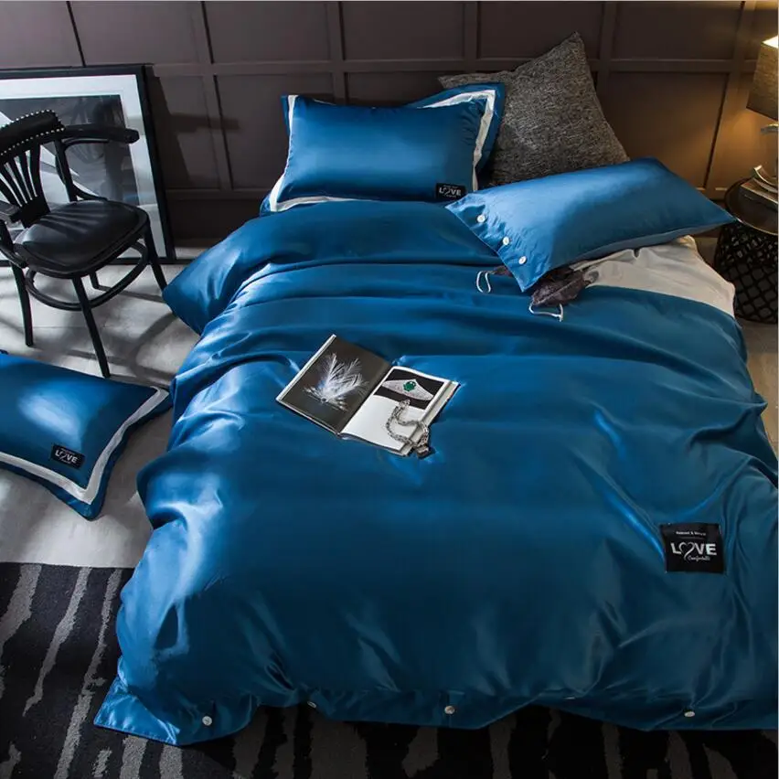 

New arrive imitated silk bedding sets home textile 4pcs cotton bedclothes bed linen soft silky satin duvet cover queen king size